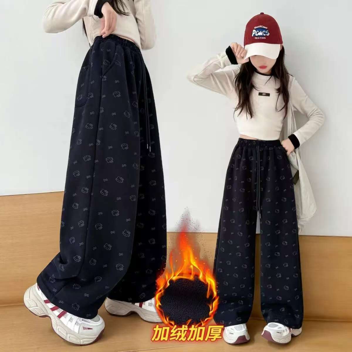 女童加绒加厚裤子冬装儿童卡通韩系2025新款休闲裤女孩冬季保暖裤