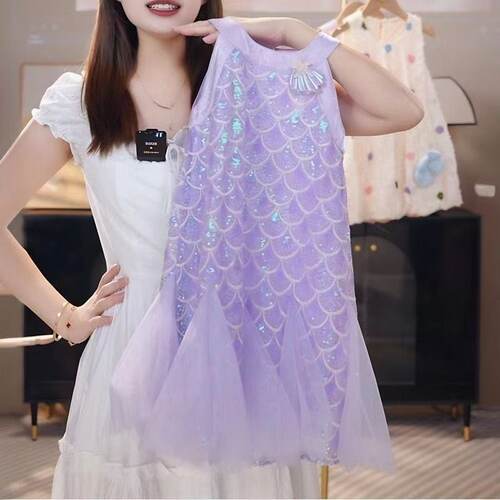 女童美人鱼衣裙宝宝2025夏季新款小女孩演出服公主纱裙亮片公主裙