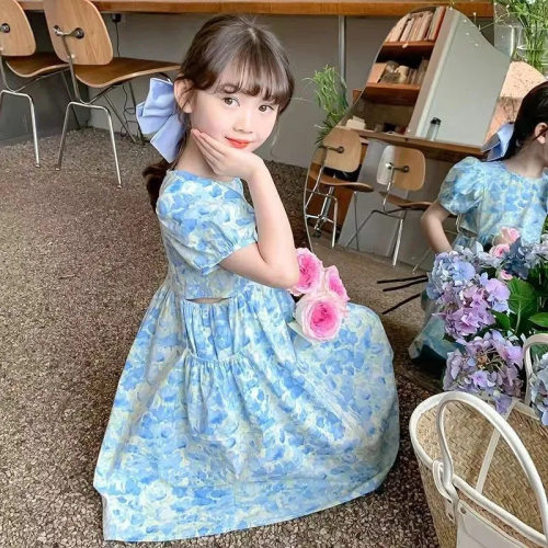 女童2025新款碎花公主裙洋气儿童裙子夏季小女孩短袖夏装连衣裙潮