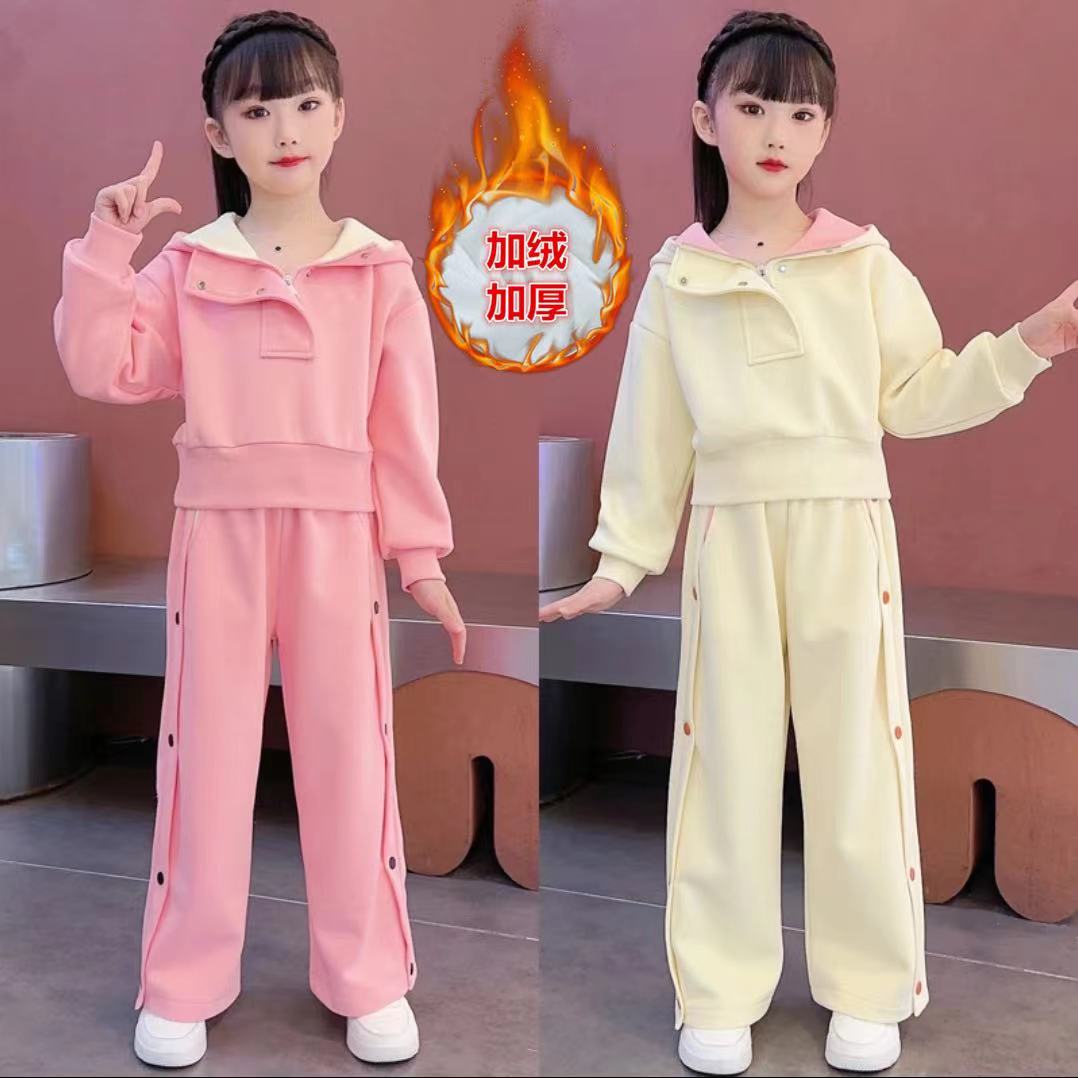 女童2024新款连帽卫衣套装女宝宝加绒儿童装洋气时髦秋冬装两件套图片