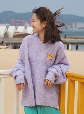 L.WANG 乐往原创女装 春文艺治愈柔软圈圈纱厚实羊毛混纺套头毛衣