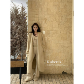 KUBERAS 长款 宽松仿羊羔毛超轻保暖外套设计感皮边环保皮草大衣