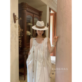 KUBERAS 宽松休闲松弛感麻料两件套背心连衣裙高级感纯色系带长裙