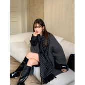 KUBERAS 宽松设计感撞色翻边袖 手工双面呢羊毛大衣高级感毛呢外套