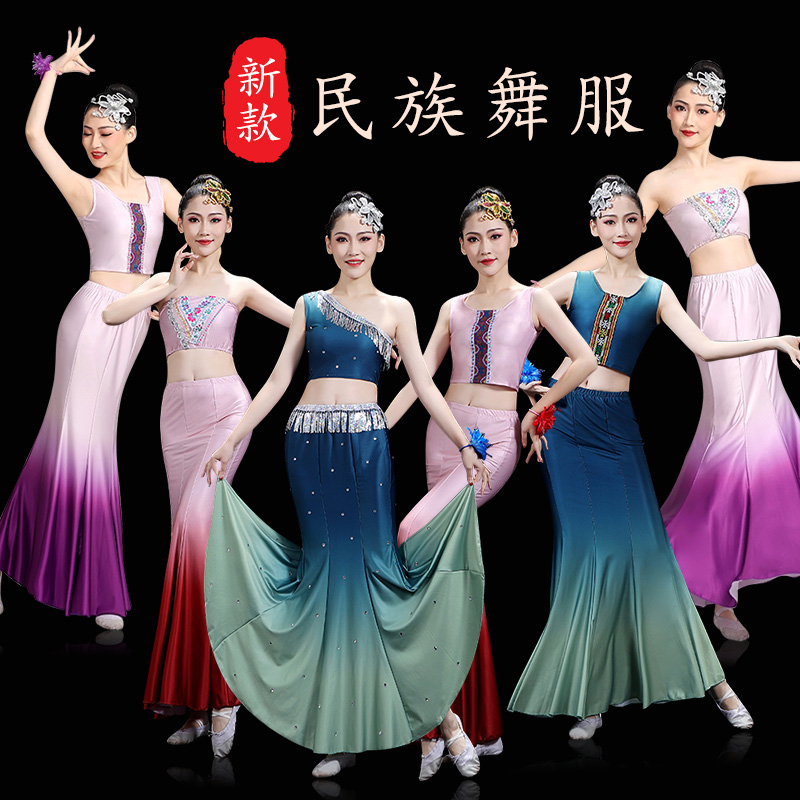 傣族舞蹈服女剧目演出服装练功艺考鱼尾裙半身包臀儿童云南孔雀舞