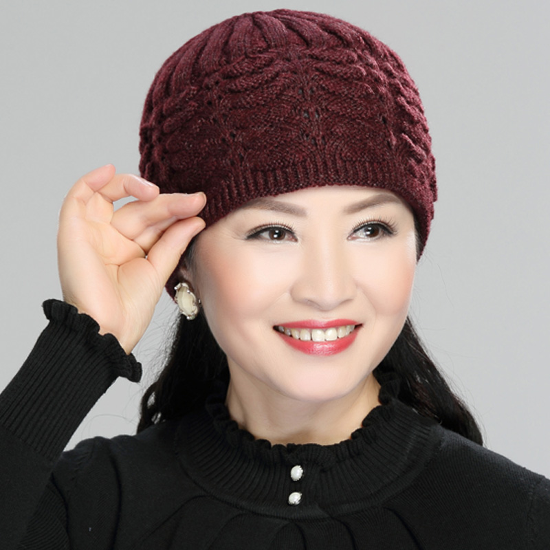 中老年妈妈帽子套头帽子加绒防寒保暖女秋冬季针织毛线帽奶奶帽女