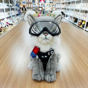 明仁之家可爱仿真巡查猫玩偶缅因猫玩具布娃娃毛绒玩具 生日礼物