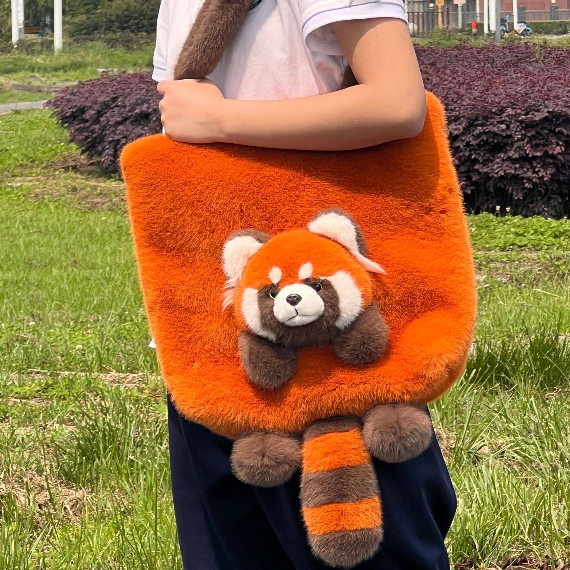 红山动物园同款小熊猫毛绒单肩包斜挎包手提包女生生日礼物学生