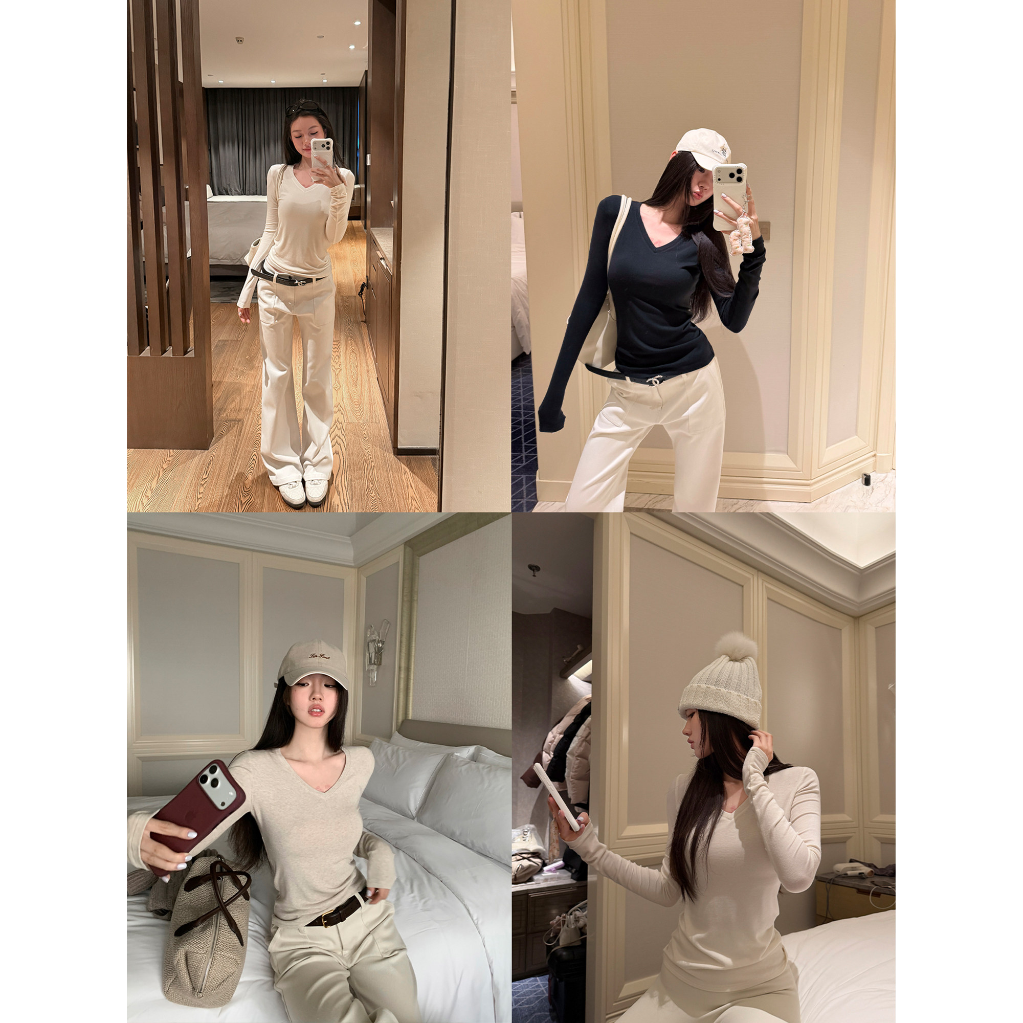 Middletone | 天赋内搭 羊绒莫代尔v领打底衫女长袖百搭显瘦上衣