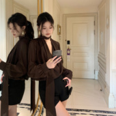 Middletone 上衣女 高级感套头V领飘带长袖 爱丽丝衬衫 da牌同款