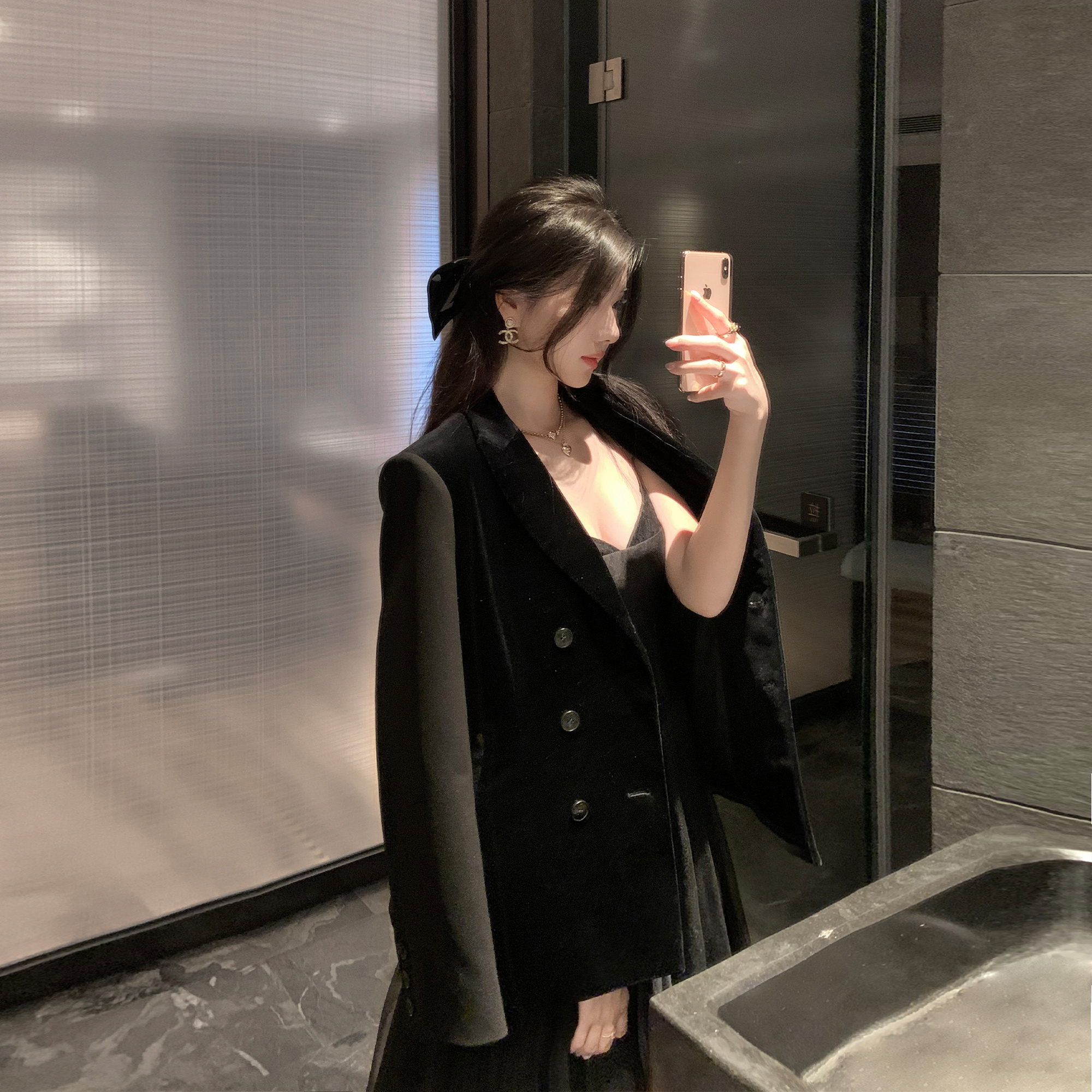 高级感丝绒tr双排扣西装女