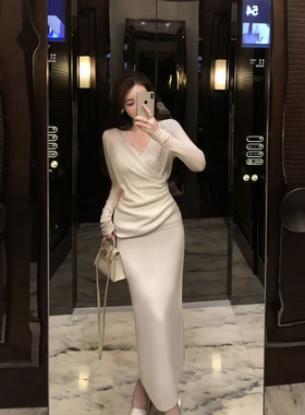 Middletone 甜黛美人 羊毛混纺针织套装女修身上衣+半身裙两件套