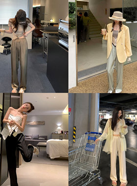 Middletone 凉凉裤～夏季宽松缎面垂顺高腰松紧休闲长裤阔腿裤