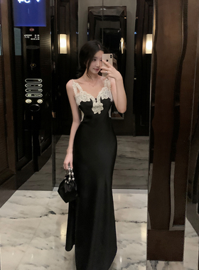 Middletone 布拉格之恋 重工刺绣蕾丝缎面连衣裙浪漫吊带裙长裙