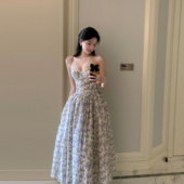 法式 Middletone 铂林花事 碎花抹胸连衣裙鱼骨收腰长裙自带胸垫