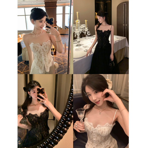 纯欲外穿蕾丝抹胸带胸垫鱼骨吊带