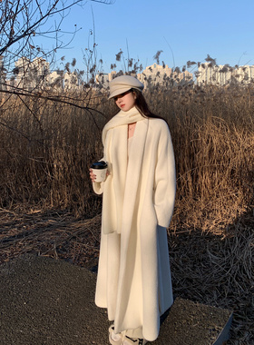 Middletone｜北岛冬日 环保毛毛黄金貂大衣女翻领长款皮草外套女