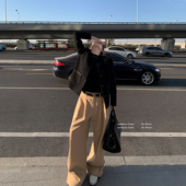 美式 巴恩 复古松弛感休闲阔腿裤 Middletone 女中腰宽松直筒长裤