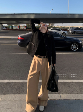 Middletone 美式巴恩 复古松弛感休闲阔腿裤女中腰宽松直筒长裤