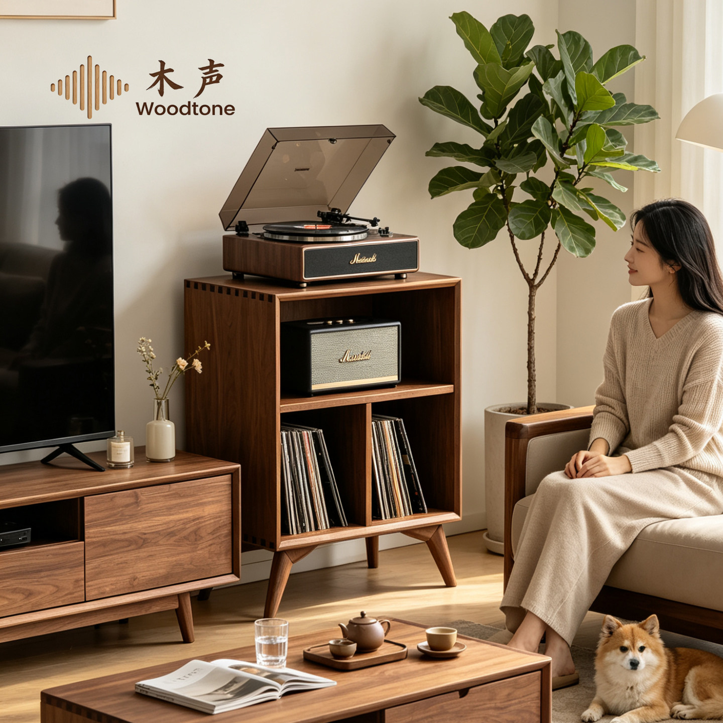 实木黑胶唱片收纳音响功放柜图片