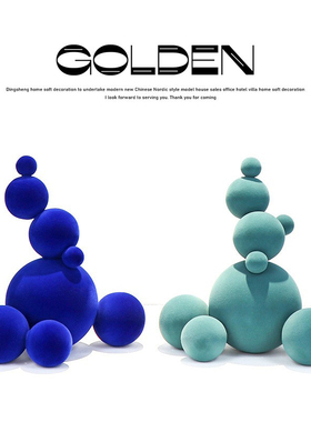 现代奥洛夫北欧简约圆球堆积抽象植绒树脂雪人摆件样板房家居摆台