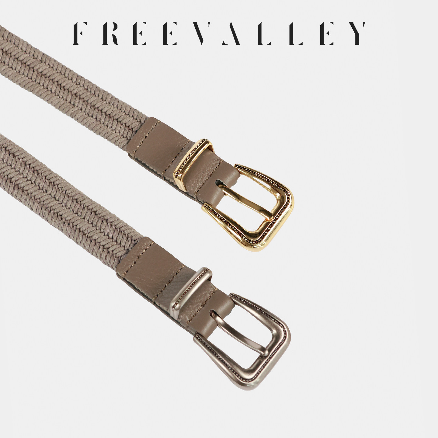 FREEVALLEY自由谷 亚麻编织腰带女士腰带百搭休闲款皮带简约百搭