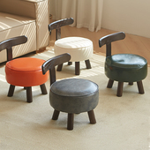 实木旋转软包凳子茶几单人换鞋 凳宝宝家用靠背小椅子矮凳客厅轻奢