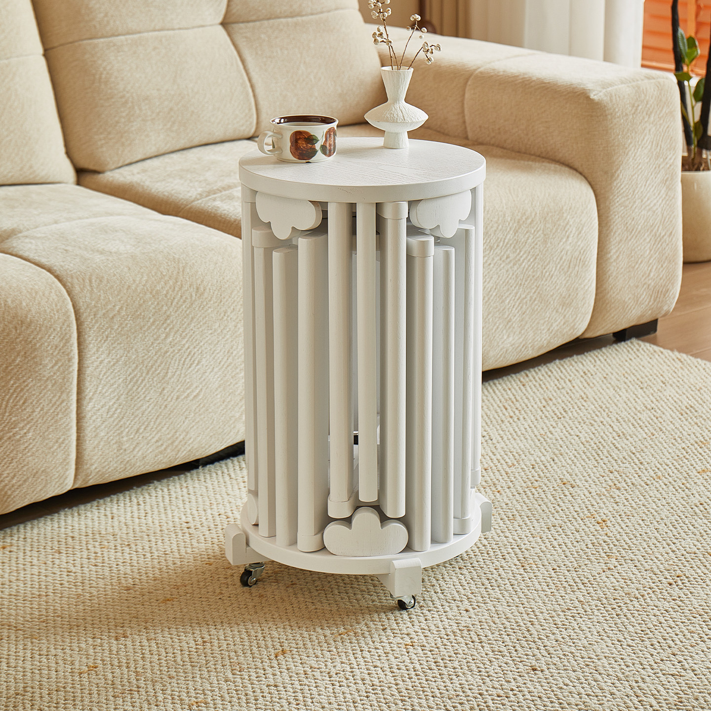 实木可叠放凳子茶几组合圆凳叠叠乐餐桌待客备用凳带滑轮折叠椅子