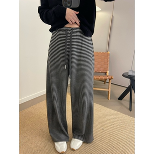 MKDesign秋冬新品推荐好搭配条纹加绒加厚松紧腰休闲运动拖地裤
