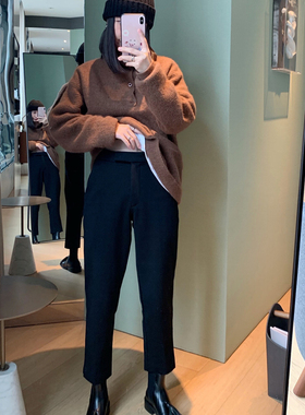 MK Design2020冬季加绒加厚9分小脚开叉百搭显瘦万能黑色西装裤女