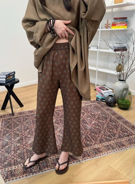 MKDesign夏季新品 天丝亚麻复古轻薄印花微喇叭9分休闲裤