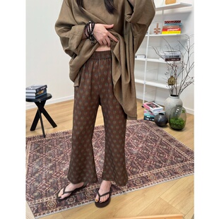 MKDesign夏季新品 天丝亚麻复古轻薄印花微喇叭9分休闲裤