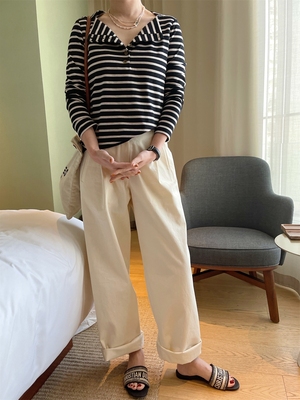 日系休闲大翻领衣领棉质女性