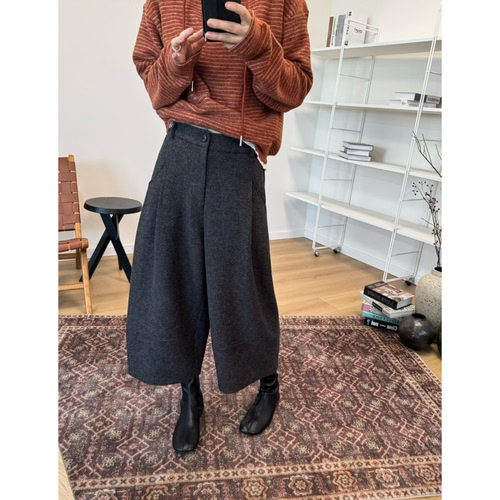 MKDesign 秋季新品 加厚毛呢显瘦百搭8分阔腿灯笼靴裤阔腿裤