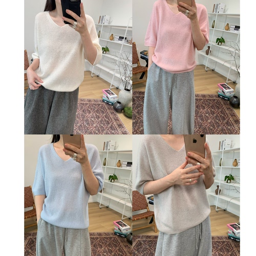 MKDesign 秋季新品 羊毛V领薄款短袖针织