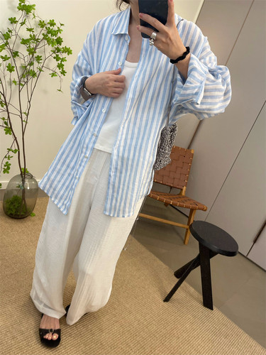 MKDesign休闲纽扣长袖亚麻衬衫