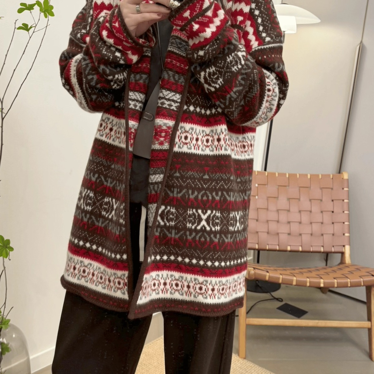 MKDesign 秋季新品 100羊毛重工加厚费尔岛花色青果领针织开衫