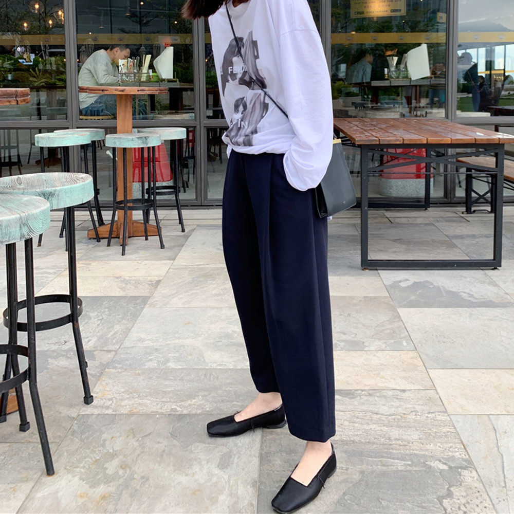 MK Design西装裤直筒宽松哈伦裤显瘦高腰休闲九分裤黑色萝卜裤