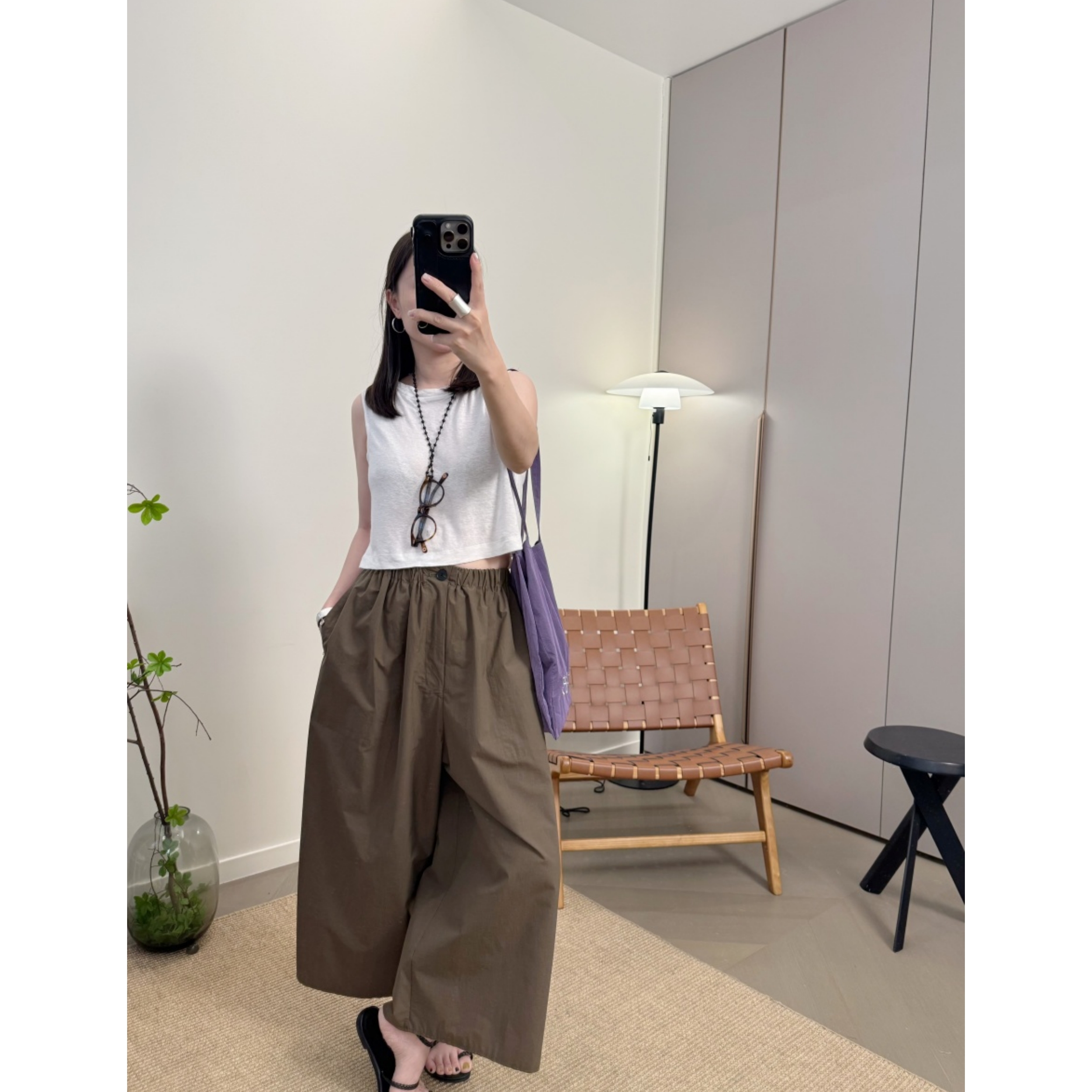 MKDesign 夏季新品 舒服时髦超薄款休闲日本近江晒布大阔腿9分裤