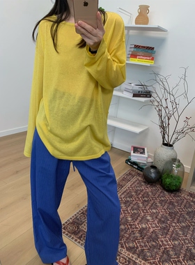 MKDesign 夏季新品  侧面开叉防晒显瘦亚麻超薄针织宽松防晒T恤