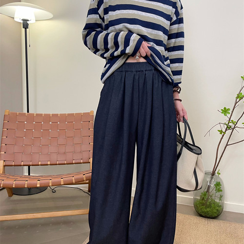 MKDesign 春季新品 好搭配仿牛仔薄款松紧腰廓形休闲拖地直筒裤