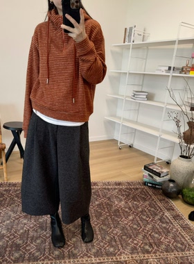 MKDesign 秋季新品 软糯毛绒感保暖休闲条纹运动休闲帽衫套头卫衣