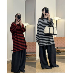 休闲宽松廓形长款 新品 时髦条纹针织套头毛衣 秋季 MKDesign