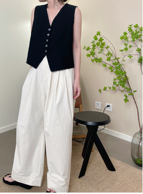 MKDesign 春夏新品 白色超大裤腿百搭好穿工装裤休闲大腿拖地裤