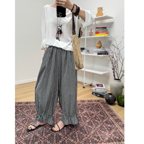 MKDesign 夏季新品 格子收口裤子