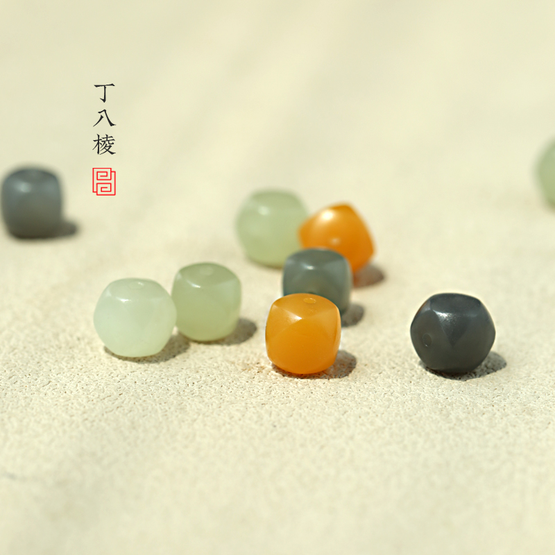 天然和田玉/缅黄丁八棱桶珠配饰 通孔 孔径1mm 手串配珠