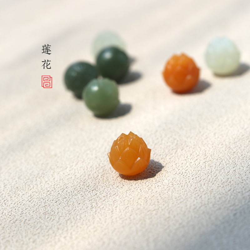 天然和田玉通孔莲花散珠