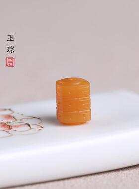 天然和田玉/缅黄 玉琮 通孔背云 文玩 手串 配饰 顶珠
