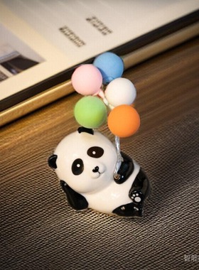 大熊猫气球陶瓷摆件可爱猫咪摆件书桌摆放格子铺装饰桌搭告白气球