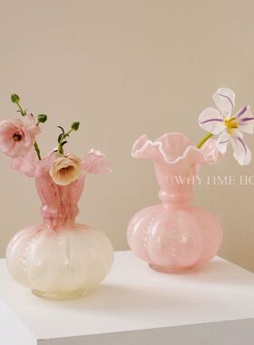 芬顿花瓶中古高级感法式琉璃玻璃花器水养插鲜花复古手工家居摆件